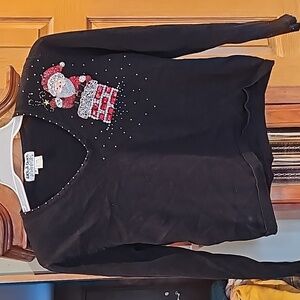Jack B Quick Women's Sweater Beaded Santa in a Chimney